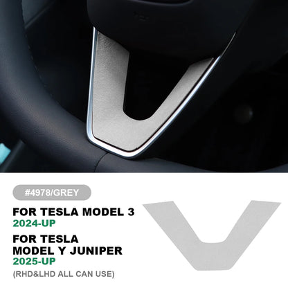Tesla Model Y Steering Wheel Trim | Italian Suede Panel Stickers (2025+) - 6408 Bottom