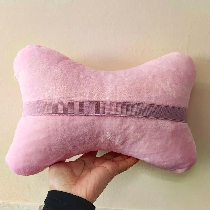 Soft Plush Car Neck Pillow - Cute Heart Print Bone-Shaped Headrest