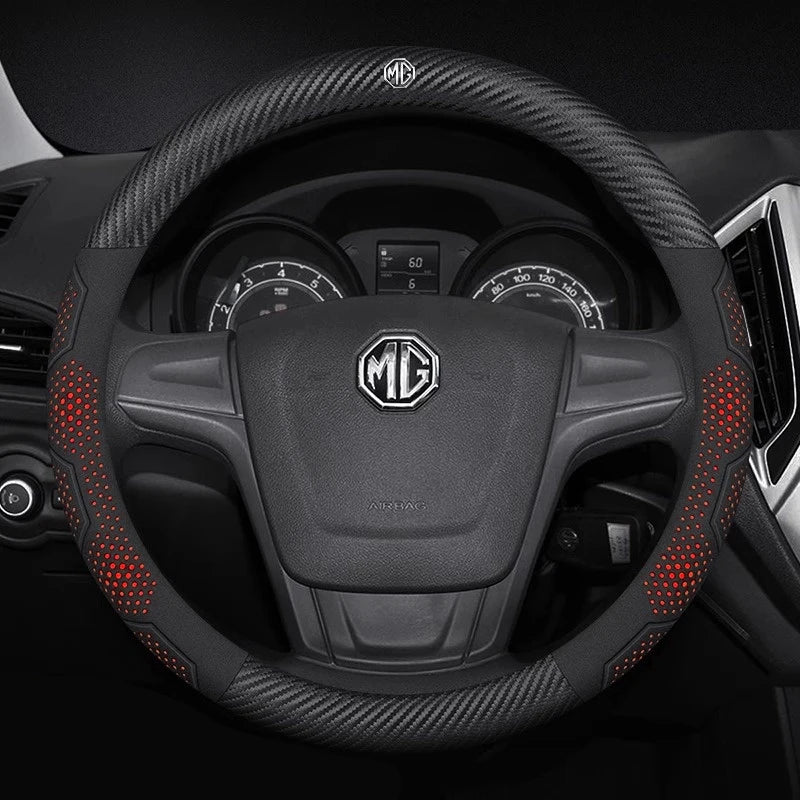 MG Carbon Fibre Steering Wheel Cover - Round Shape / Carbon Red