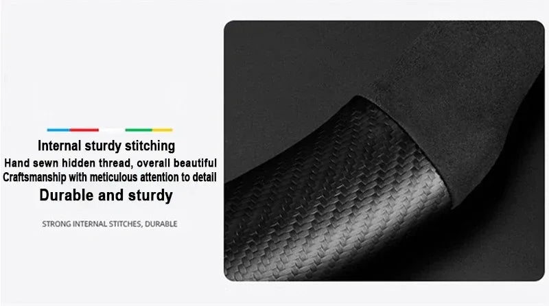 FAW Besturn Carbon Fiber Suede Steering Wheel Cover - D Black-Carbon+Suede