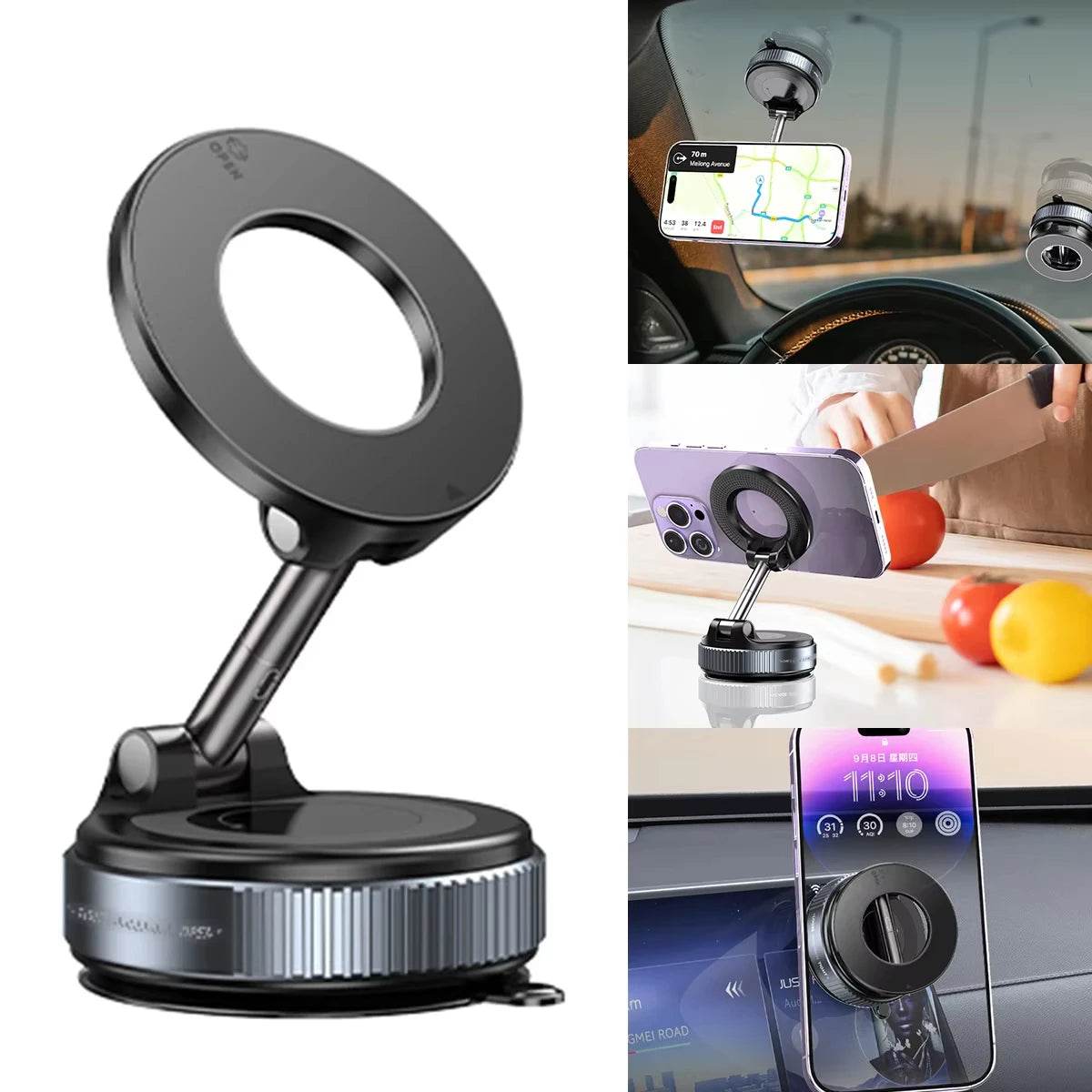 360° Magnetic Car Phone Holder – Vacuum Suction Mount - White