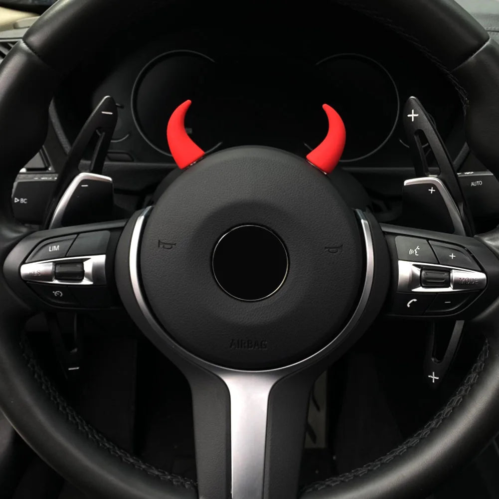 3D Devil Horn Car Interior Stickers – Fun Dashboard & Steering Wheel Decor