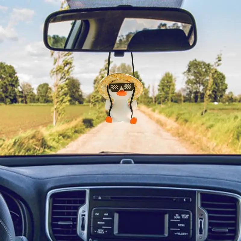 Swing Duck Straw Hat Car Pendant Rearview Mirror Hanging Ornament