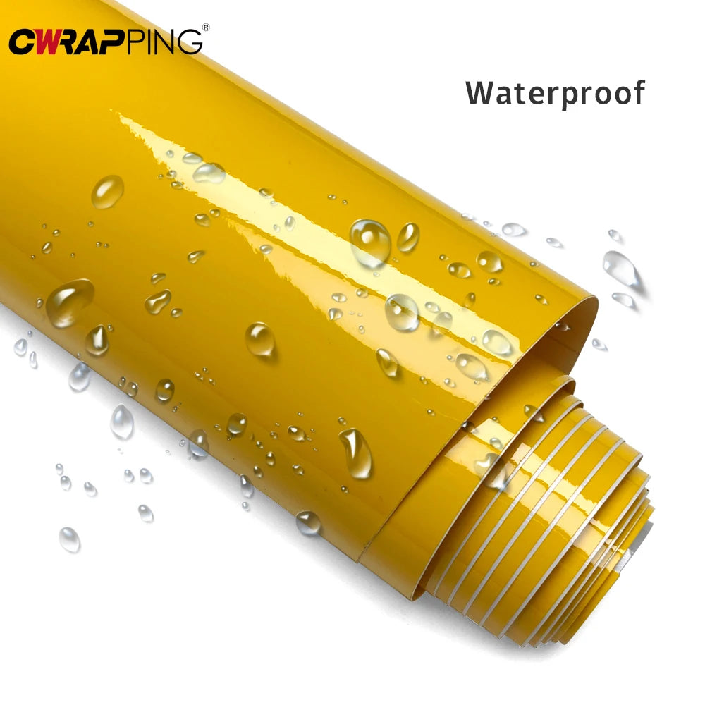 Glossy Yellow Vinyl Car Wrap Film — Waterproof Self-Adhesive
