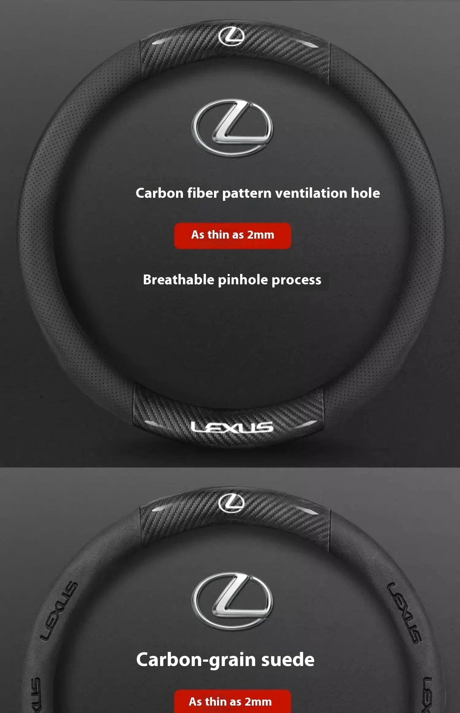 Lexus ES RX NX IS GS Suede Carbon Fiber Steering Wheel Cover - Ventilate Carbon