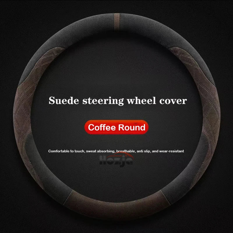 Genesis Suede Steering Wheel Cover - Round Shape / Brown