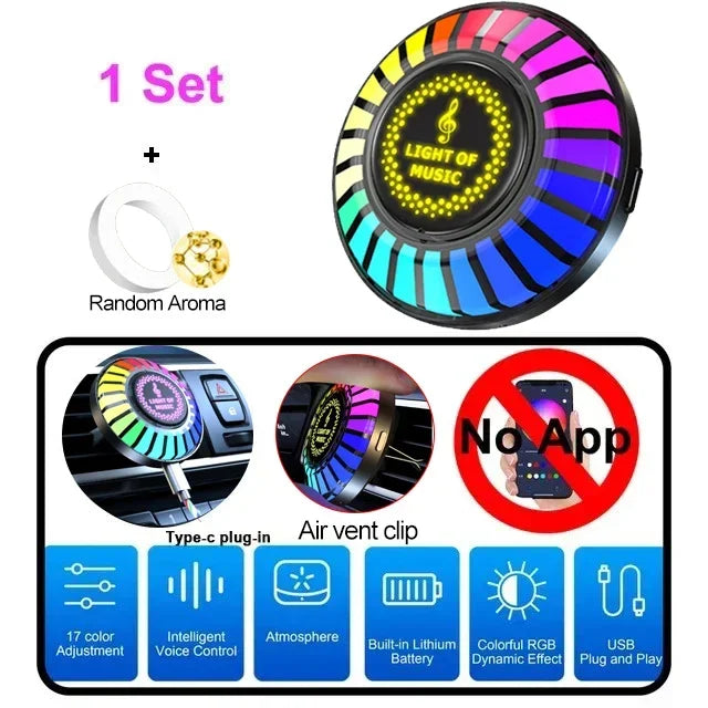 RGB Car Air Freshener with Sound-Reactive LED Lights, 26 Colors