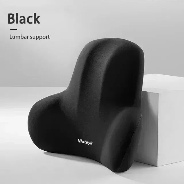 AutoComfort Memory Foam Headrest Lumbar Support Set Car Seat Cushion - lumbar black