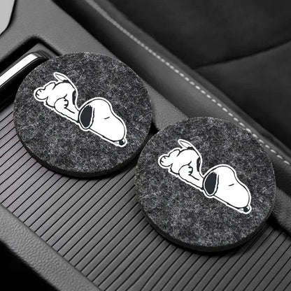 Snoopy Felt Car Cup Holder Coasters - Anti-Slip Universal Pads