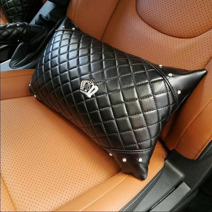 Crystal Crown Leather Car Neck Pillow - Bone Shape Headrest Support