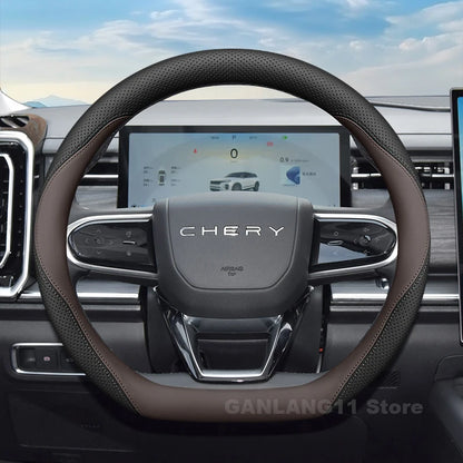 Chery Jaecoo Leather Steering Wheel Cover - Round Shape / Black & Brown