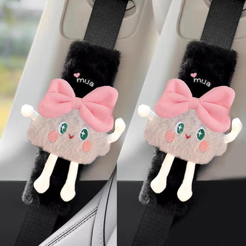 Cute Bow Cloud Car Seat Belt Cover - Rabbit Fur Plush Shoulder Pad