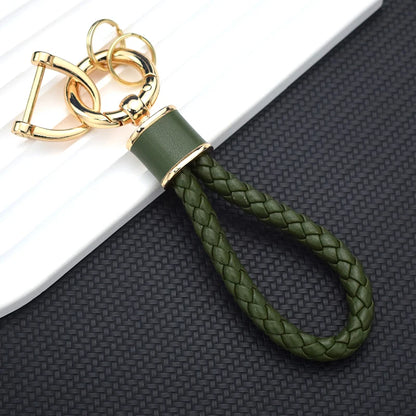 Braided Leather Keychain Loop with Metal Ring