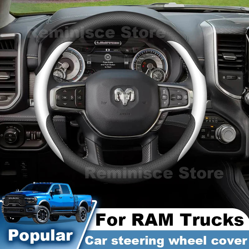 RAM Leather Steering Wheel Cover - White