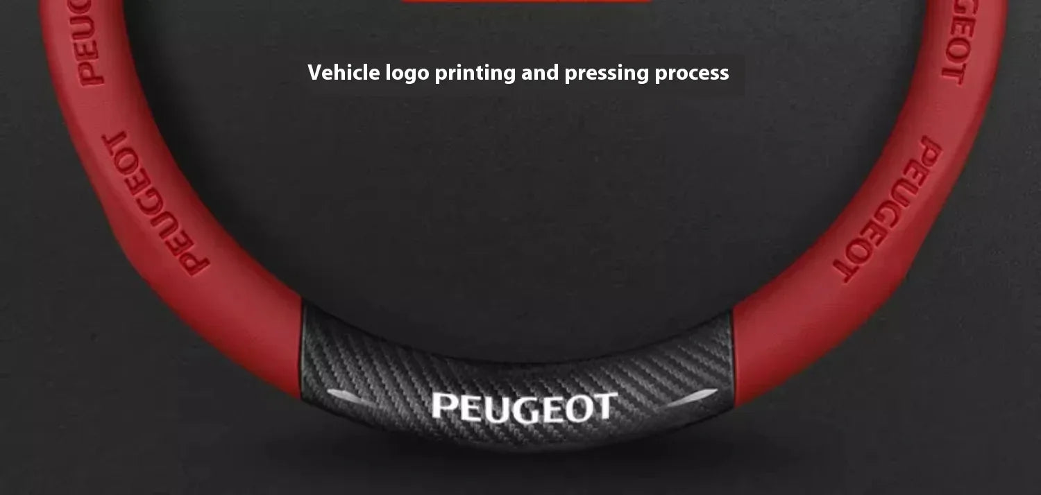 Peugeot Carbon Fiber Leather Steering Wheel Cover - Red Leather