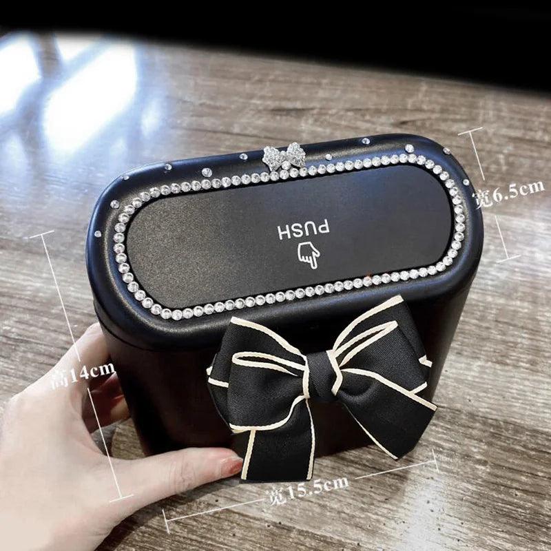 Hanging Car Trash Bin with Bowknot Design - Auto Organizer Storage