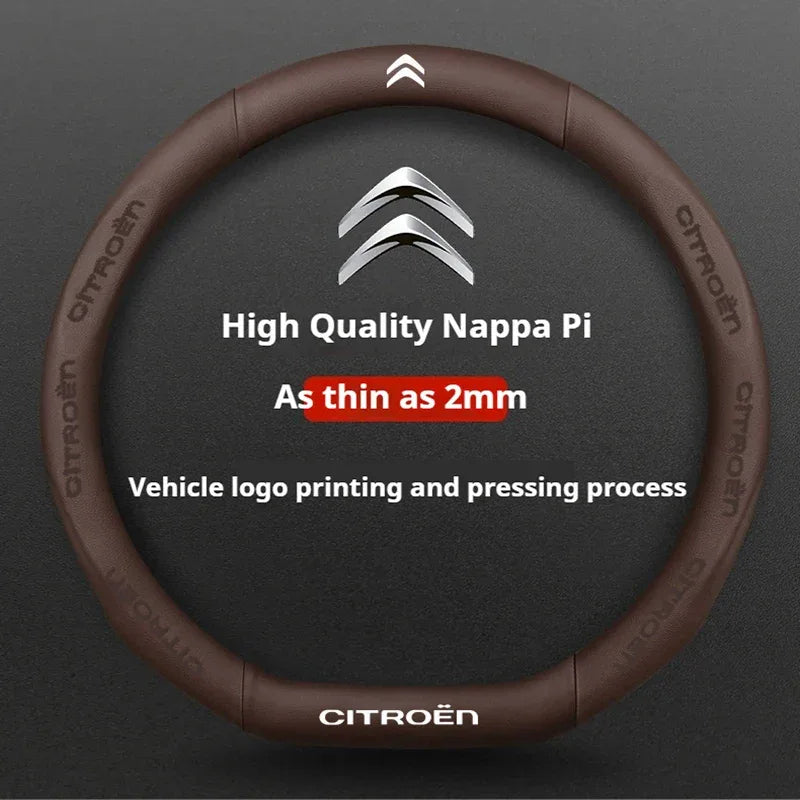 Citroen Leather Steering Wheel Cover - Type D Brown E