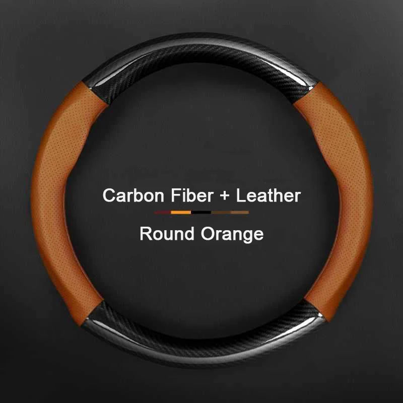 Porsche Carbon Fibre Steering Wheel Cover - Round Shape / Orange