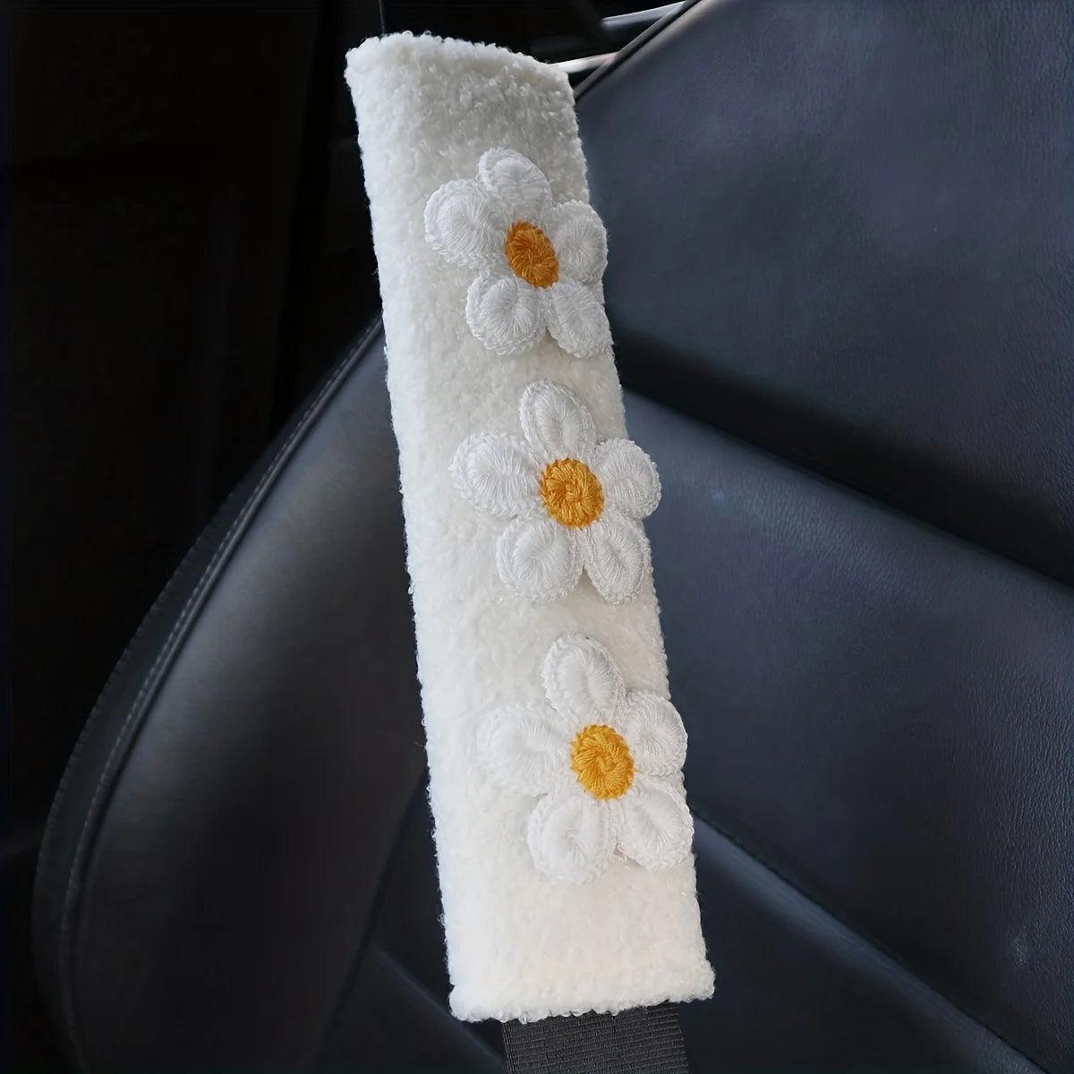 Sherpa Velvet Seat Belt Covers 2pc Small Flower Plush Safety Belt