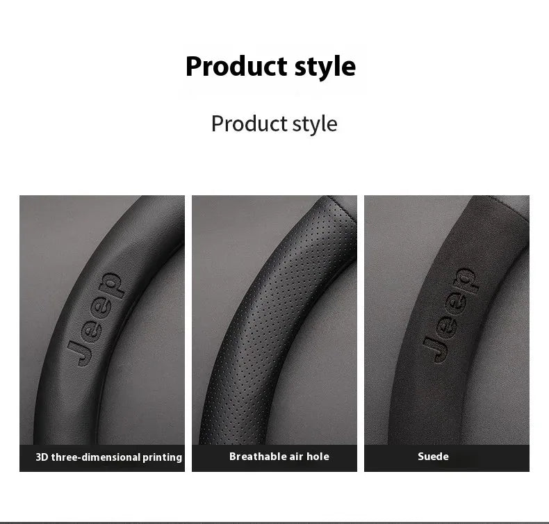 Jeep Wrangler Car Steering Wheel Cover - Leather Wine Red