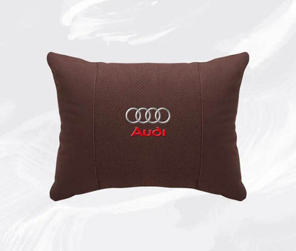 Suede Car Neck Pillow & Lumbar Support for Audi A3 A4 A5 A6 A7 A8 Q2 Q3 Q5 Q7 Q8 TT SQ5 Spine Protection - headrest 1pc brown