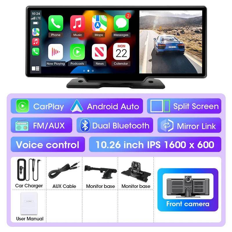4K Dash Cam Car DVR with Wireless CarPlay & Android Auto - T313D-No Front Cam / NO TF card