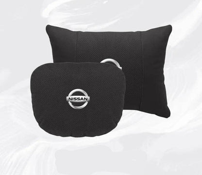 Nissan Car Neck & Lumbar Support Pillow for Sentra, Altima, X-Trail, Qashqai, Kicks & More - headrest 1pc white