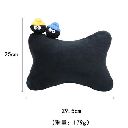Ice Silk Mesh Car Headrest Pillow - Cute Cartoon Coal Ball Neck Support