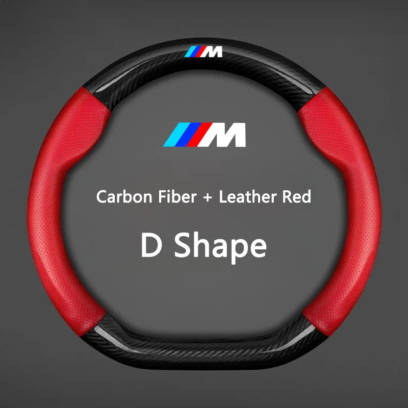 BMW M Sport Leather Steering Wheel Cover - D Shape / Red