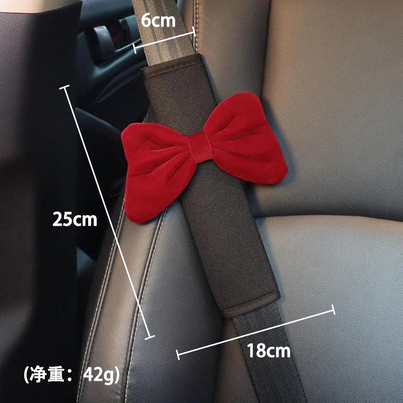 Ice Silk Car Neck Pillow Red Bow Design Universal Headrest Support