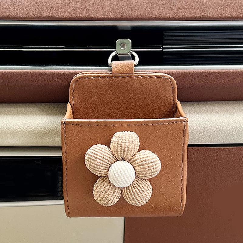 Leather Car Air Vent Storage Organizer - Phone Glasses Holder Box