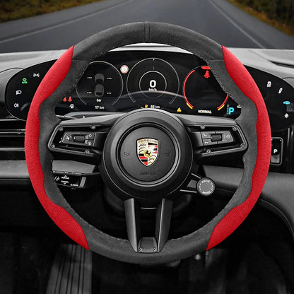 Porsche Suede Snap-On Steering Wheel Cover - Round Shape / 2-Piece Set / Red