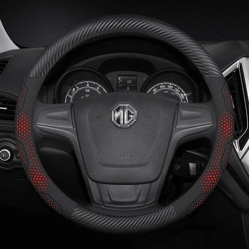 MG Carbon Fiber Suede Steering Wheel Cover for ZR, ZS, HS, GS, GT, EZS, MG3, MG5, MG6, MG7 - D Carbon Red