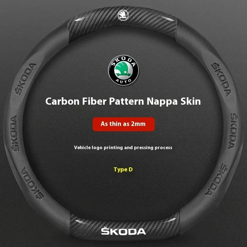 Skoda Kodiaq Octavia Superb Carbon Fiber Steering Wheel Cover - D Carbon Black