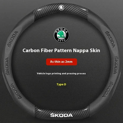 Skoda Kodiaq Octavia Superb Carbon Fiber Steering Wheel Cover - D Carbon Black