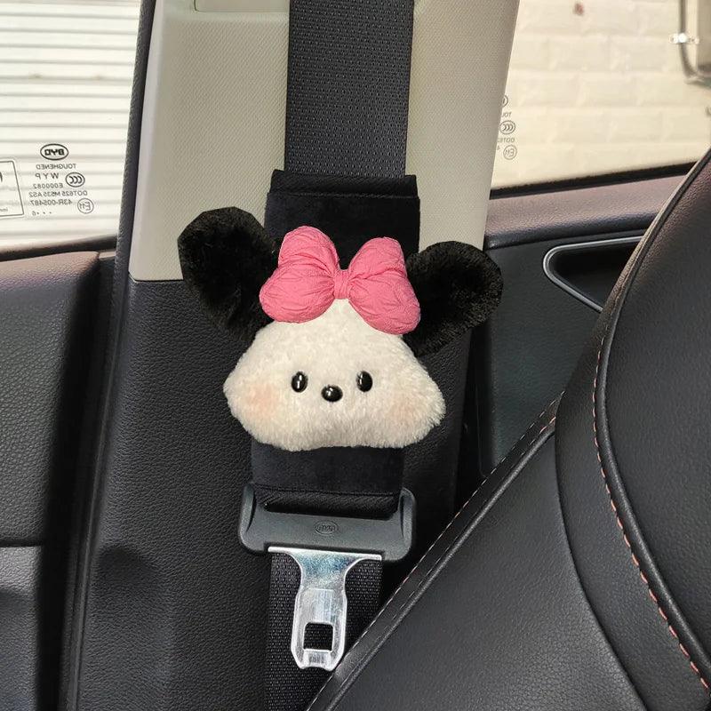 Cartoon Bow Dog Seatbelt Cover Shoulder Strap Cushion Pad Kids Women