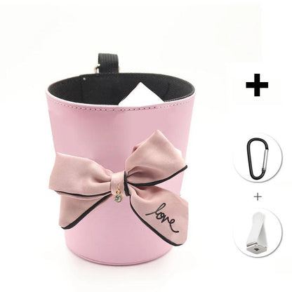 Waterproof Bowknot Car Trash Bin - Headrest Mount Mini Auto Organizer