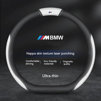 BMW Carbon Fiber Suede Leather Steering Wheel Cover for M Series , X1, X3, X5, X6, E39, E46, E87, E90, E92, F10, F15, F25, F30 - O-M Style B black