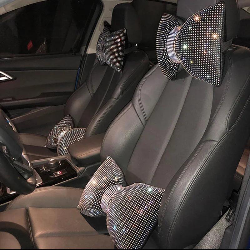 Diamond Crystal Bowknot Car Lumbar Pillow Rhinestone Support Women