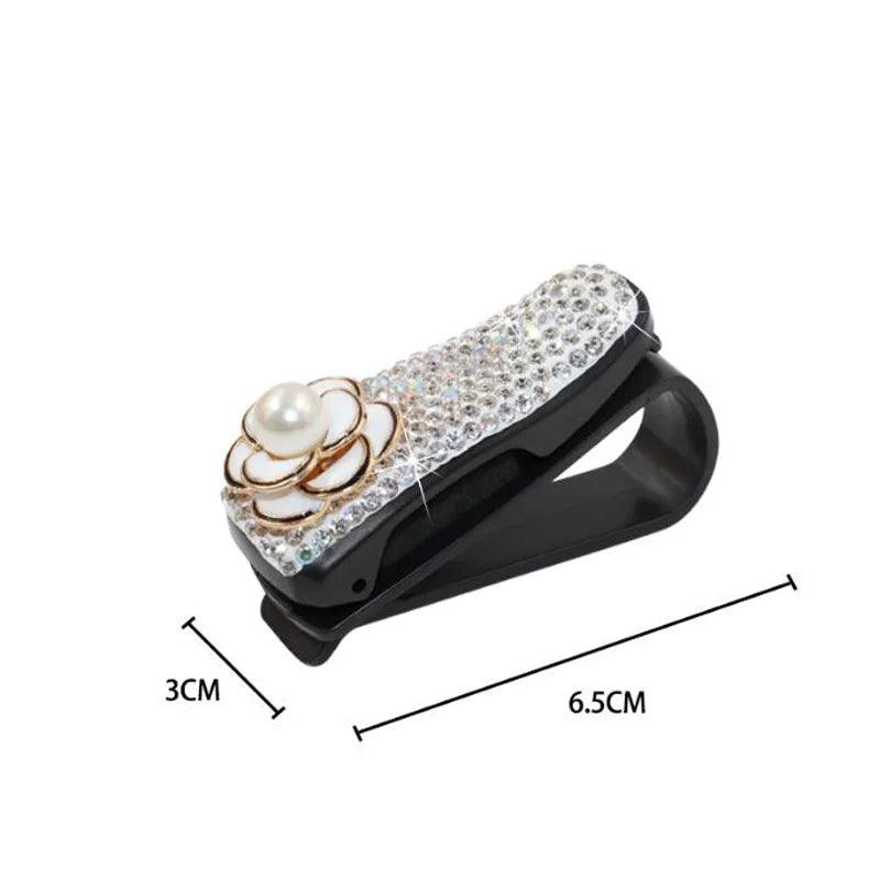 Rhinestone Bowknot Car Sunglasses Holder Visor Mount Clip