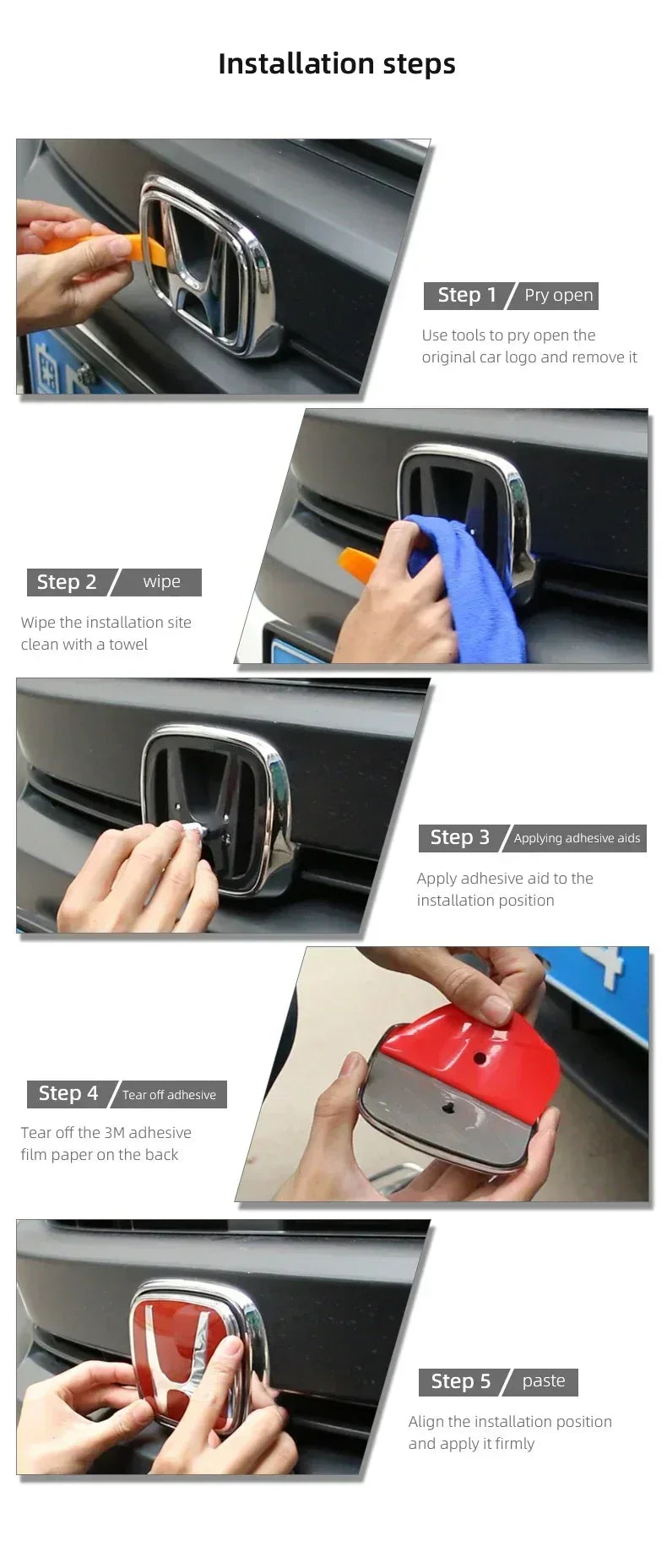 Honda Logo Badge Modification Sticker for Civic, Accord & CR-V - Black Steering wheel / 8th Accord 2008-2012