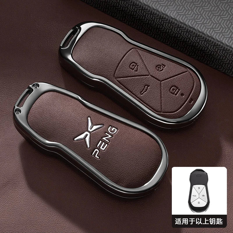 XPeng Zinc Alloy Leather Key Case - brown cover / China Mainland