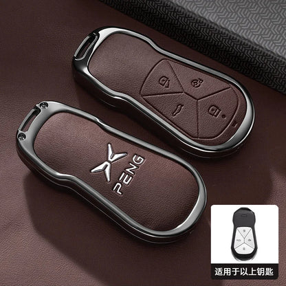 XPeng Zinc Alloy Leather Key Case - brown cover / China Mainland