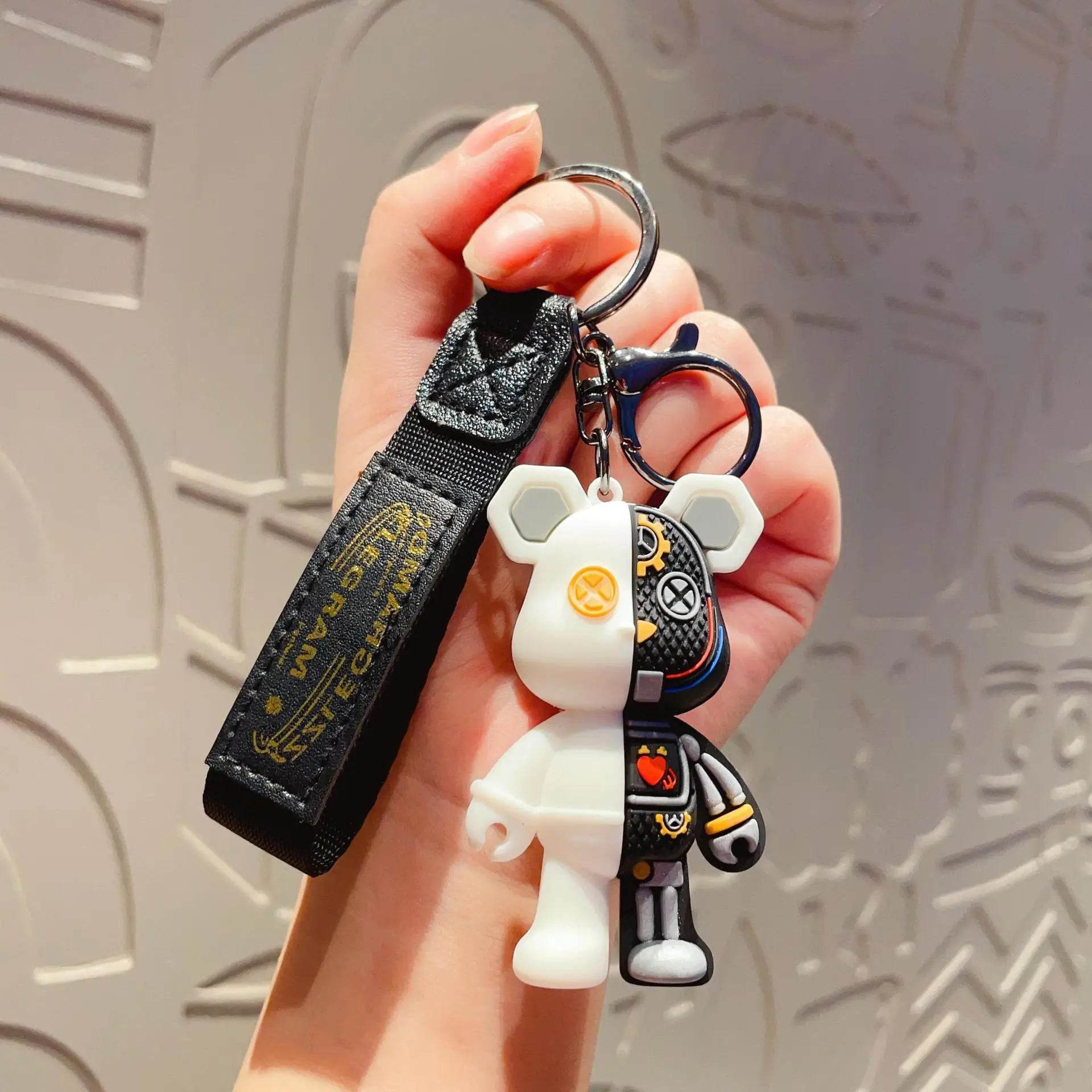 Mechanical Bear Keychain – Cute Cartoon Bag Pendant - White