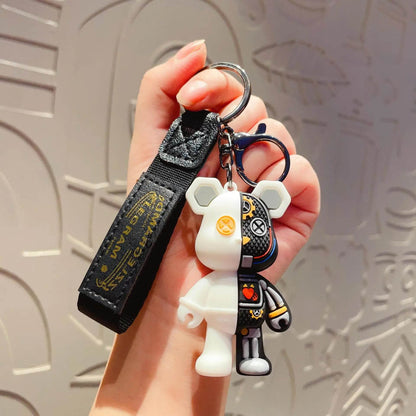 Mechanical Bear Keychain – Cute Cartoon Bag Pendant - White