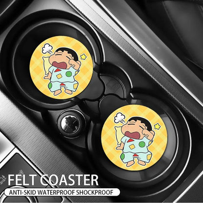 Anti-Slip Crayon Shin-chan Car Cup Coasters Set Interior Pads