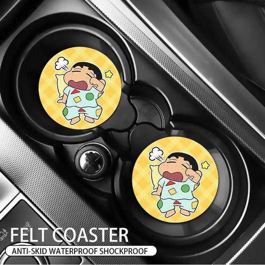 Anti-Slip Crayon Shin-chan Car Cup Coasters Set Interior Pads