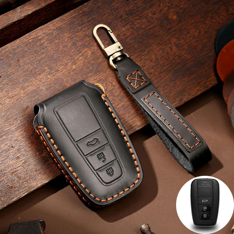 Toyota Leather Car Key Fob Cover – Camry, Corolla, RAV4 & More - 3 button Black