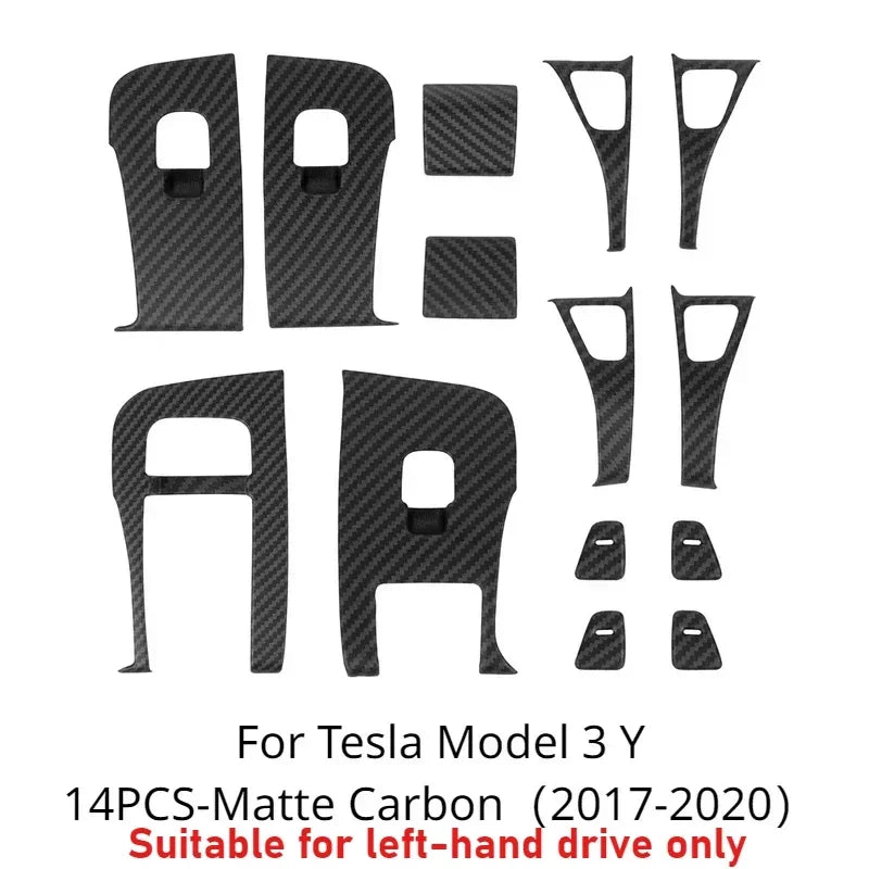 Tesla Model Y/3/3+ Highland Window Switch Button Covers – Trim Frame Stickers (2017–2024) - Matte Carbon New M3