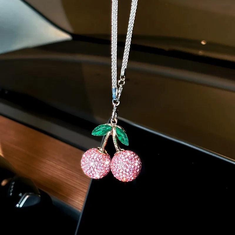 Cherry Crystal Rhinestone Car Mirror Ornament Hanging Pendant Decor